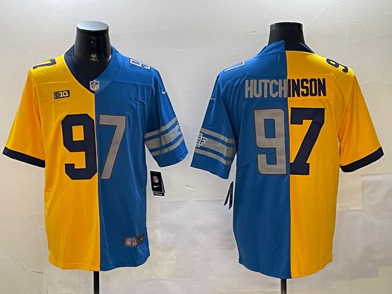 Men Detroit Lions 97 Hutchinson Blue yellow 2024 Nike Limited NFL Jersey style 1